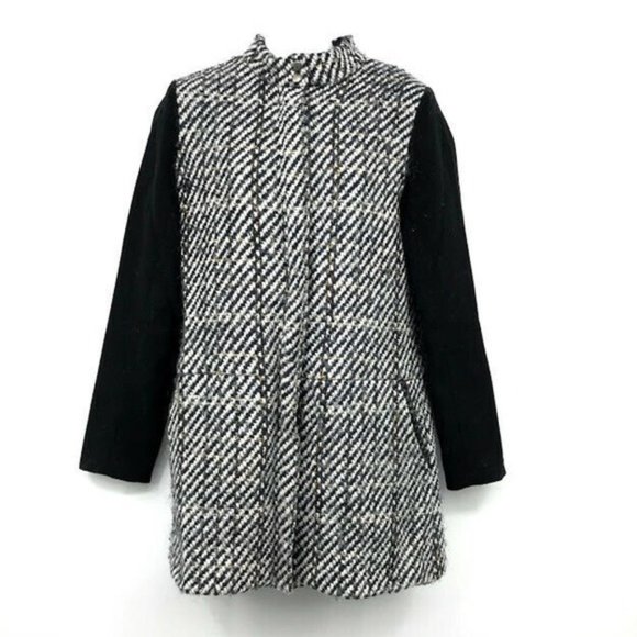 Waverly Grey Tweed Mid-Length Wool Coat with Leather Trim - Picture 1 of 12